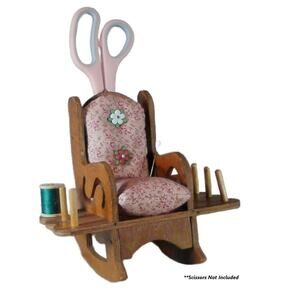 Handmade Vintage Wooden Rocking Chair Pin Cushion Thread Caddy